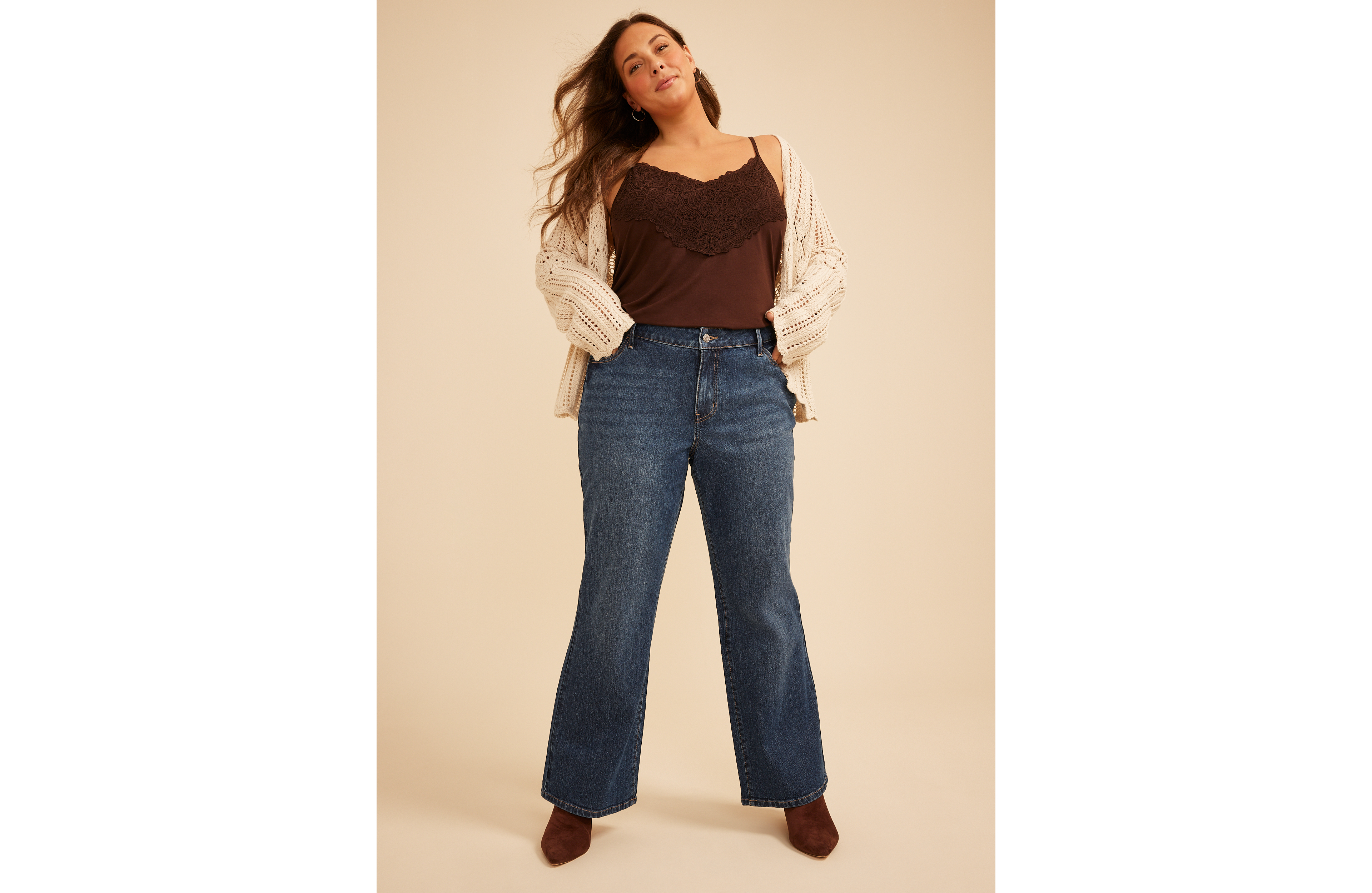 Plus Mid Rise Baggy Bootcut Jean