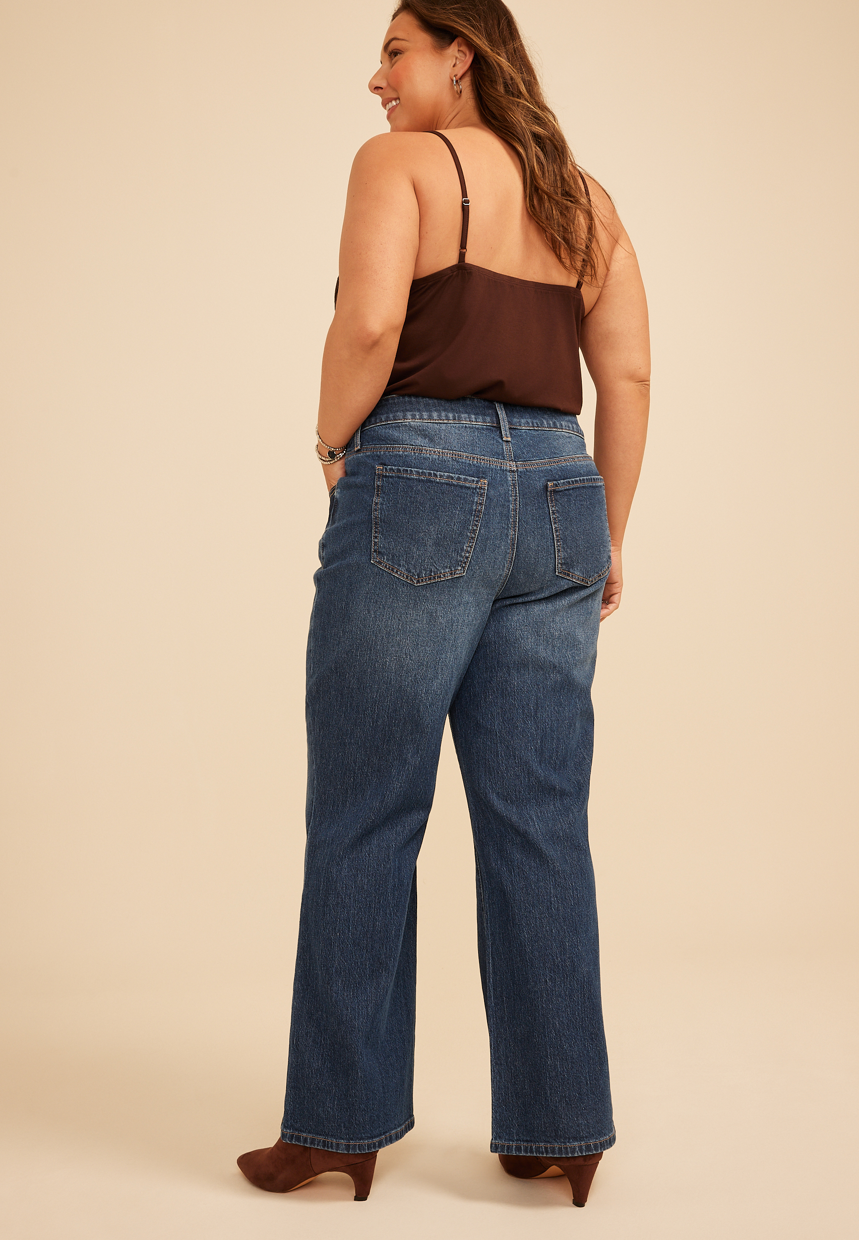Plus Size Mid Rise Baggy Bootcut Jean, C258, large