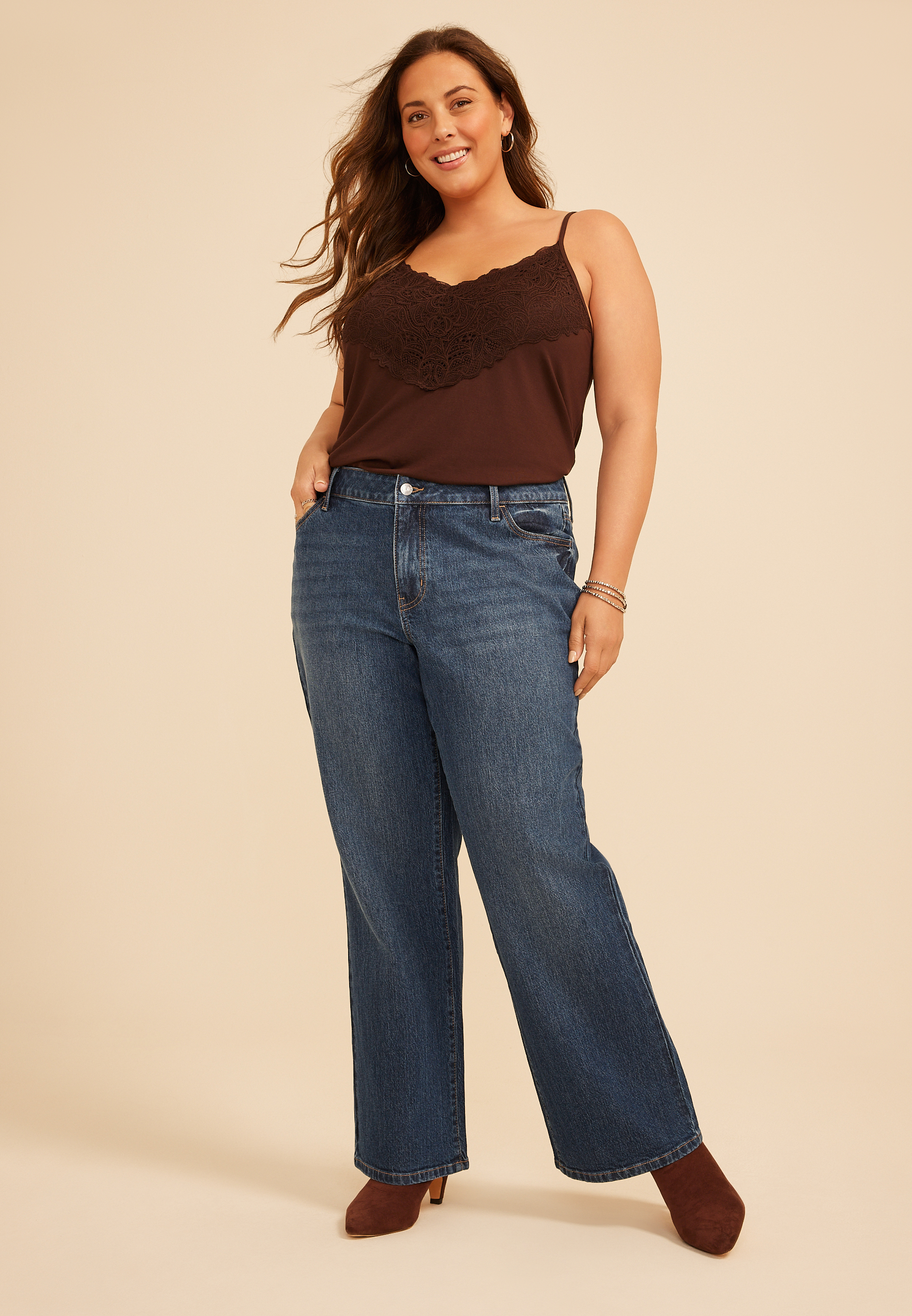 Plus Size Mid Rise Baggy Bootcut Jean, C258, large