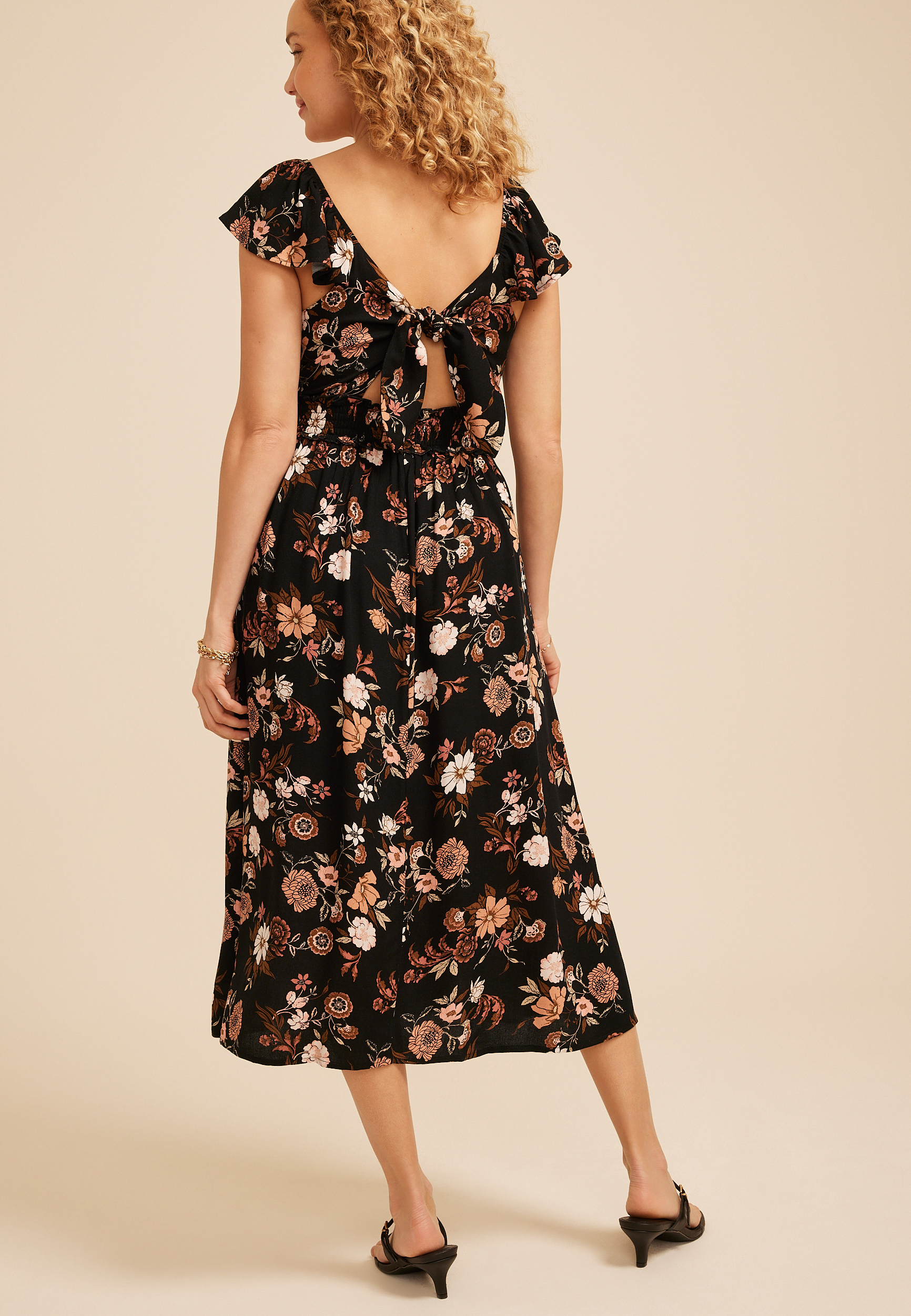 Floral Cutout Back Midi Dress, C1756, large