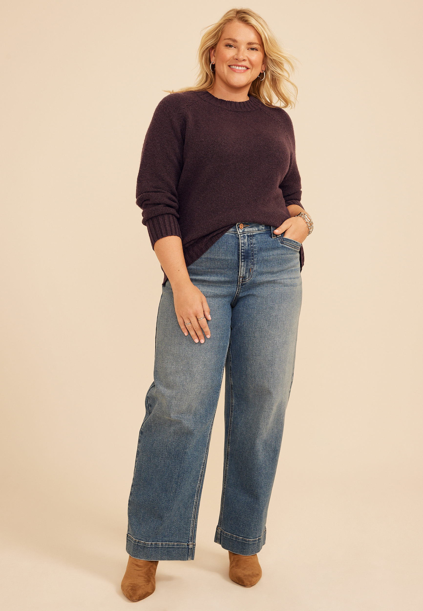 Plus Size Crew Neck Raglan Sweater, C9902, large