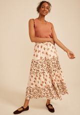 Mixed Floral Tiered Maxi Skirt, C8582, small