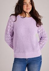 Matte Chenille Pointelle Sleeve Sweater, C1352, small