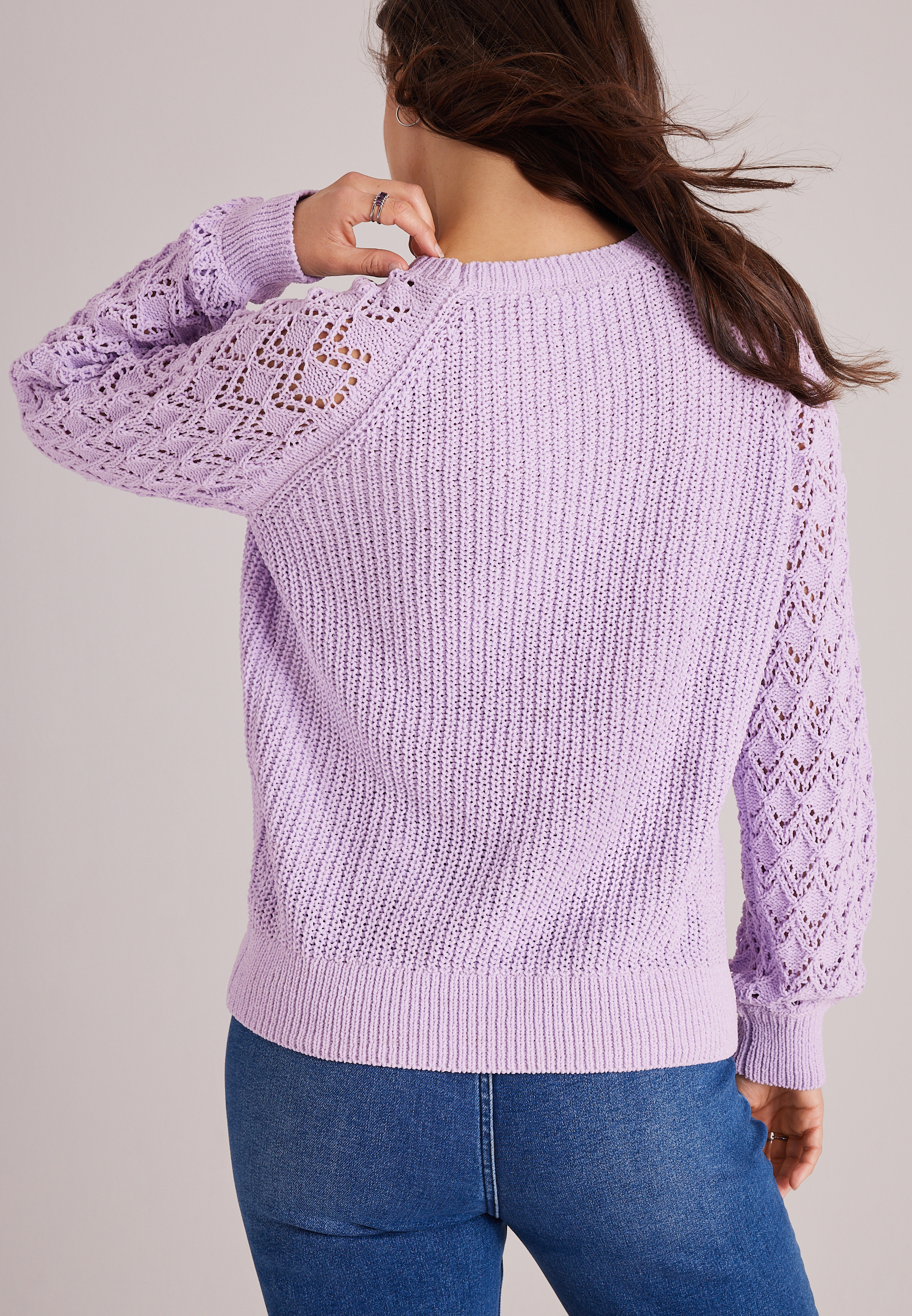 Matte Chenille Pointelle Sleeve Sweater, C1352, large