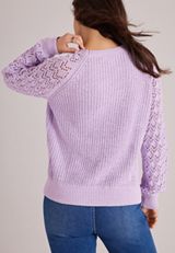 Matte Chenille Pointelle Sleeve Sweater, C1352, small