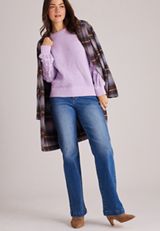 Matte Chenille Pointelle Sleeve Sweater, C1352, small