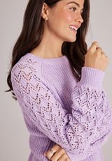 Matte Chenille Pointelle Sleeve Sweater, C1352, small