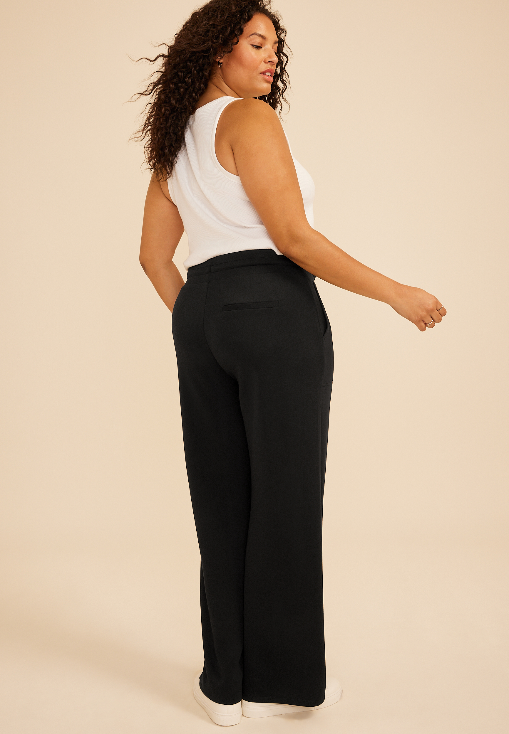 Plus Size Cloud Scuba Knit Pinktuck Wide Leg Pant, C106, large