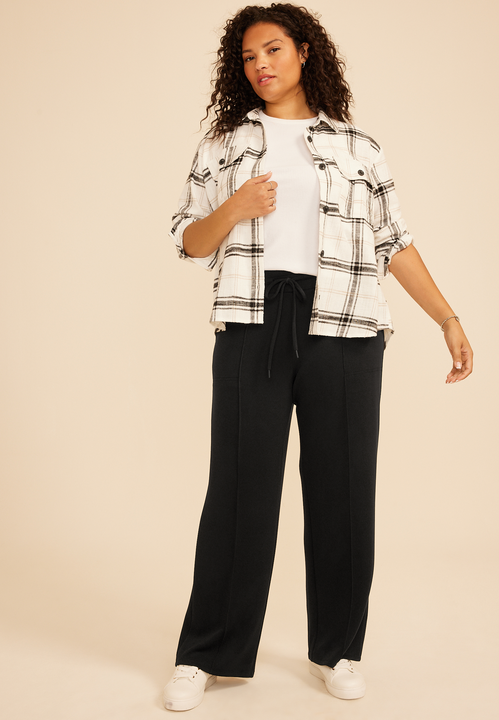 Plus Size Cloud Scuba Knit Pinktuck Wide Leg Pant, C106, large