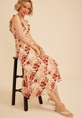 Flutter Sleeve Floral Gauze Midi Dress, C1757, small