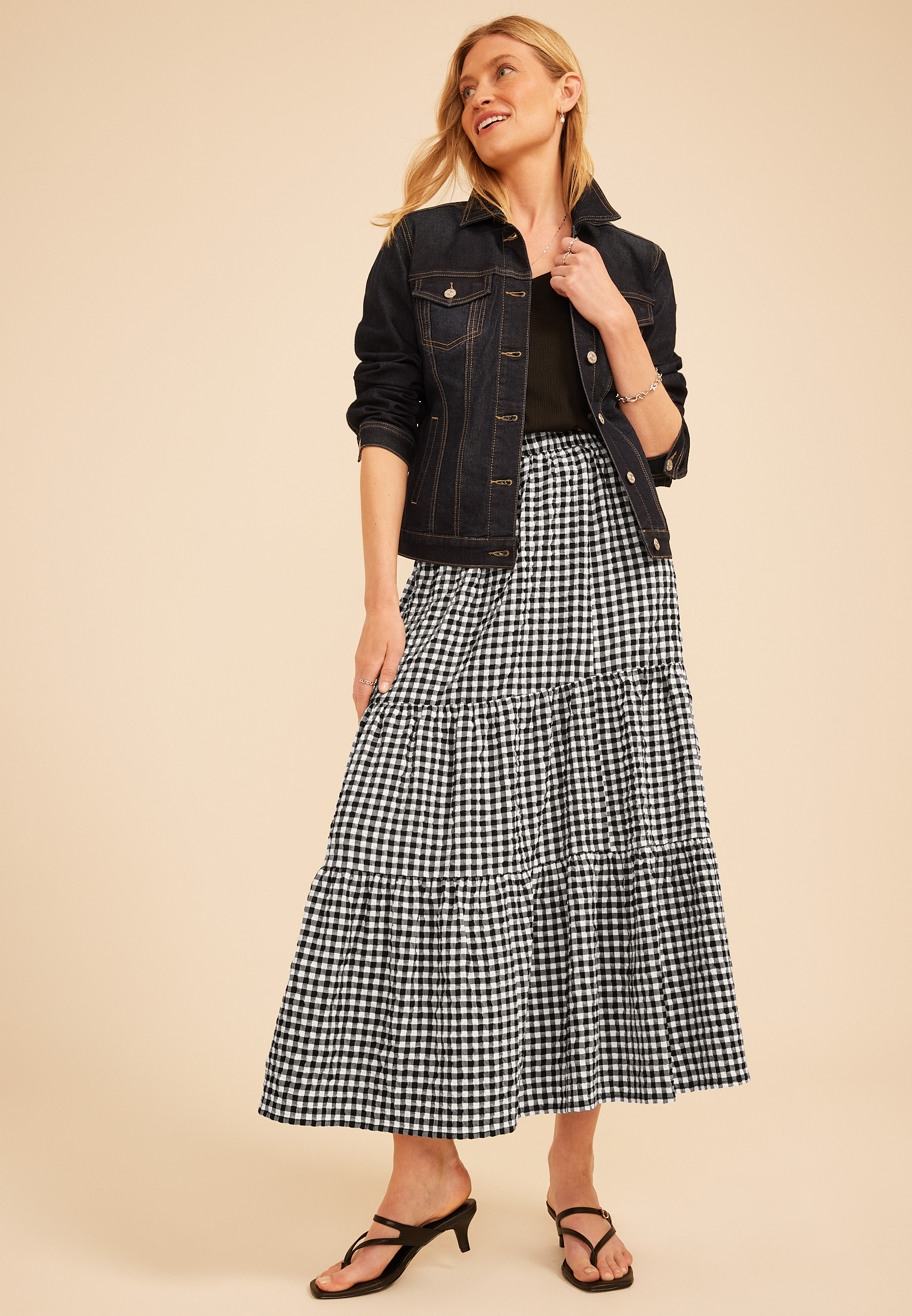 Gingham Tiered Maxi Skirt