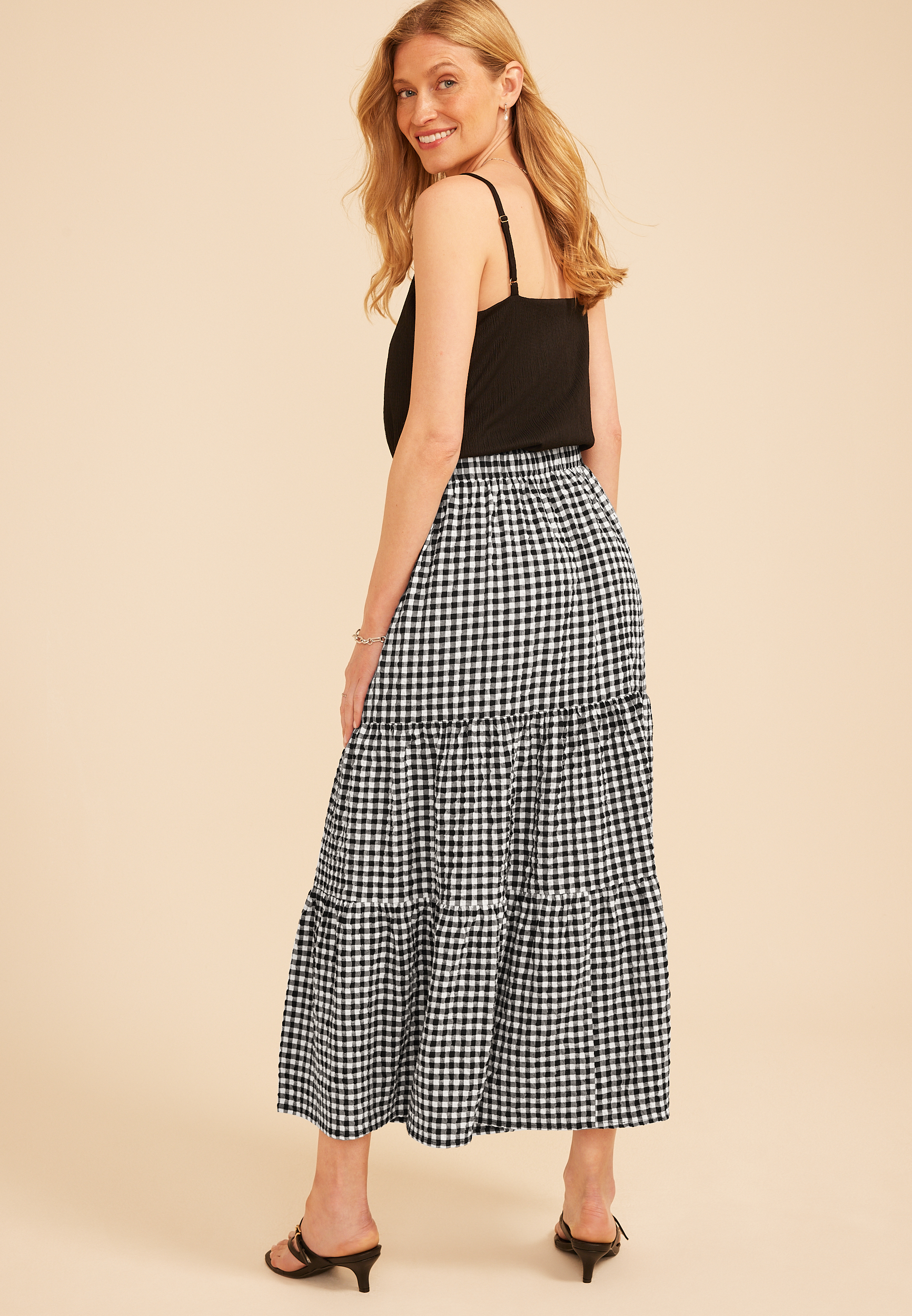 Gingham Tiered Maxi Skirt, C1756, large