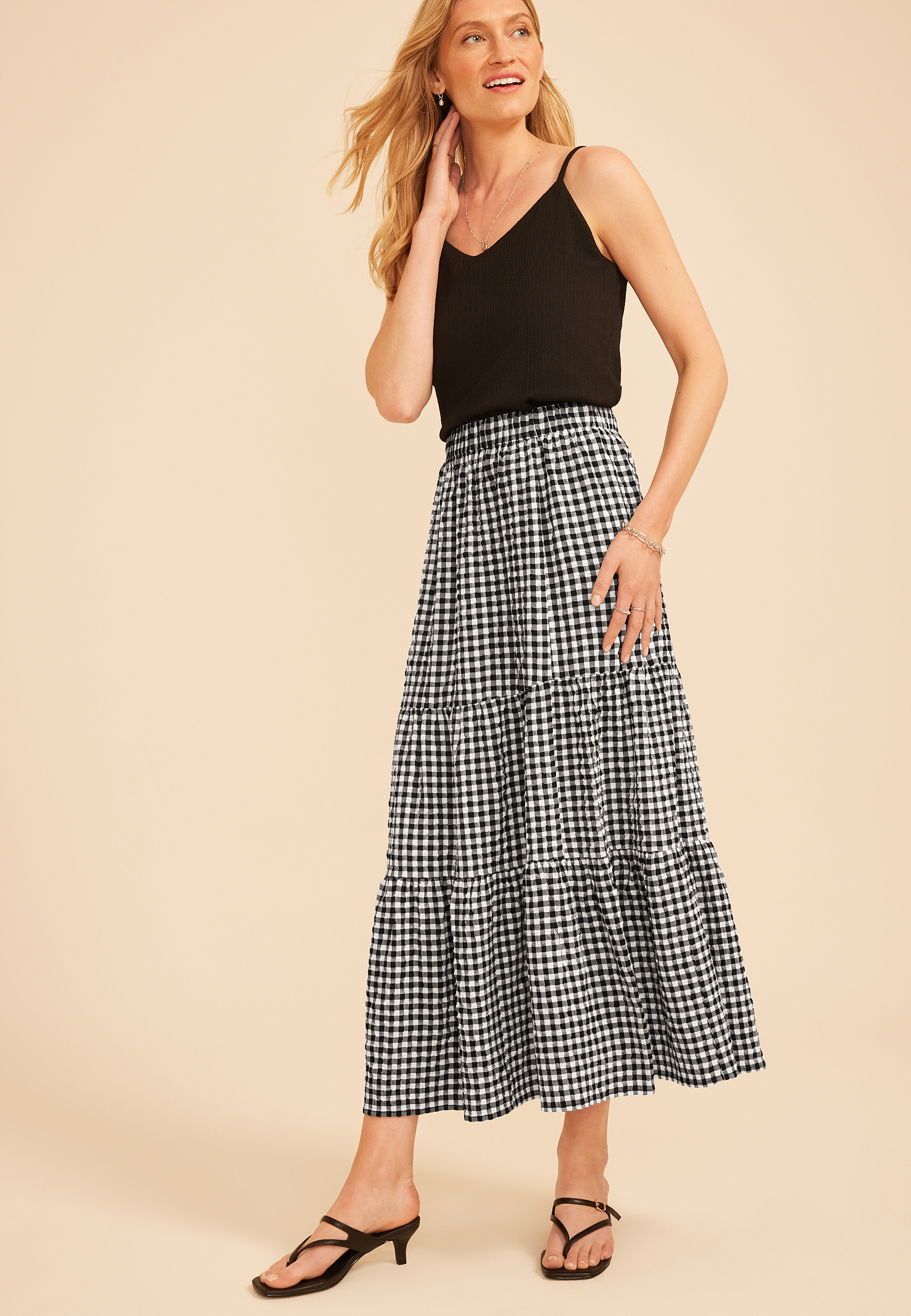 Gingham Tiered Maxi Skirt, C1756, large