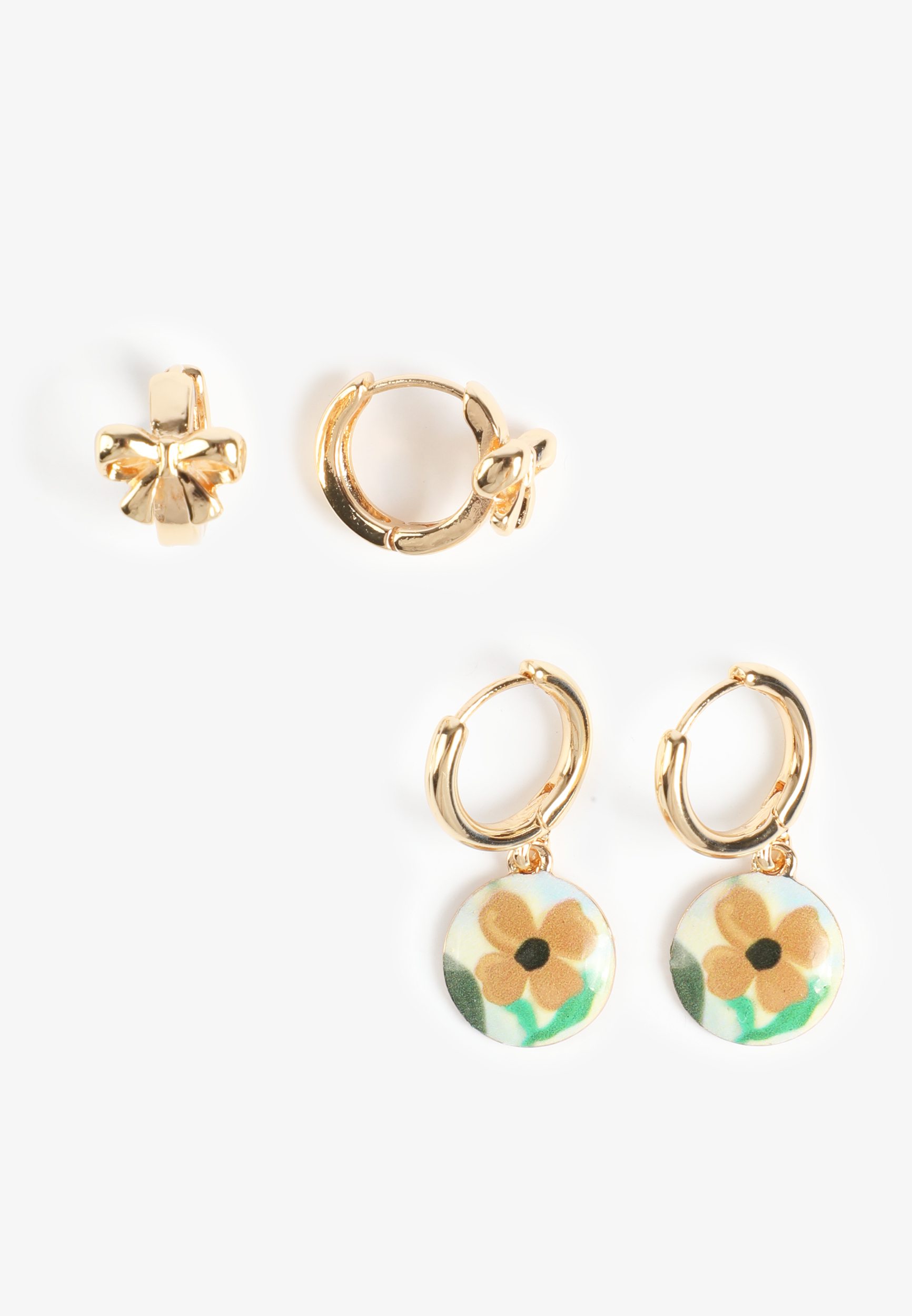 Gold Floral Charm Mixed Hoop Earring Set