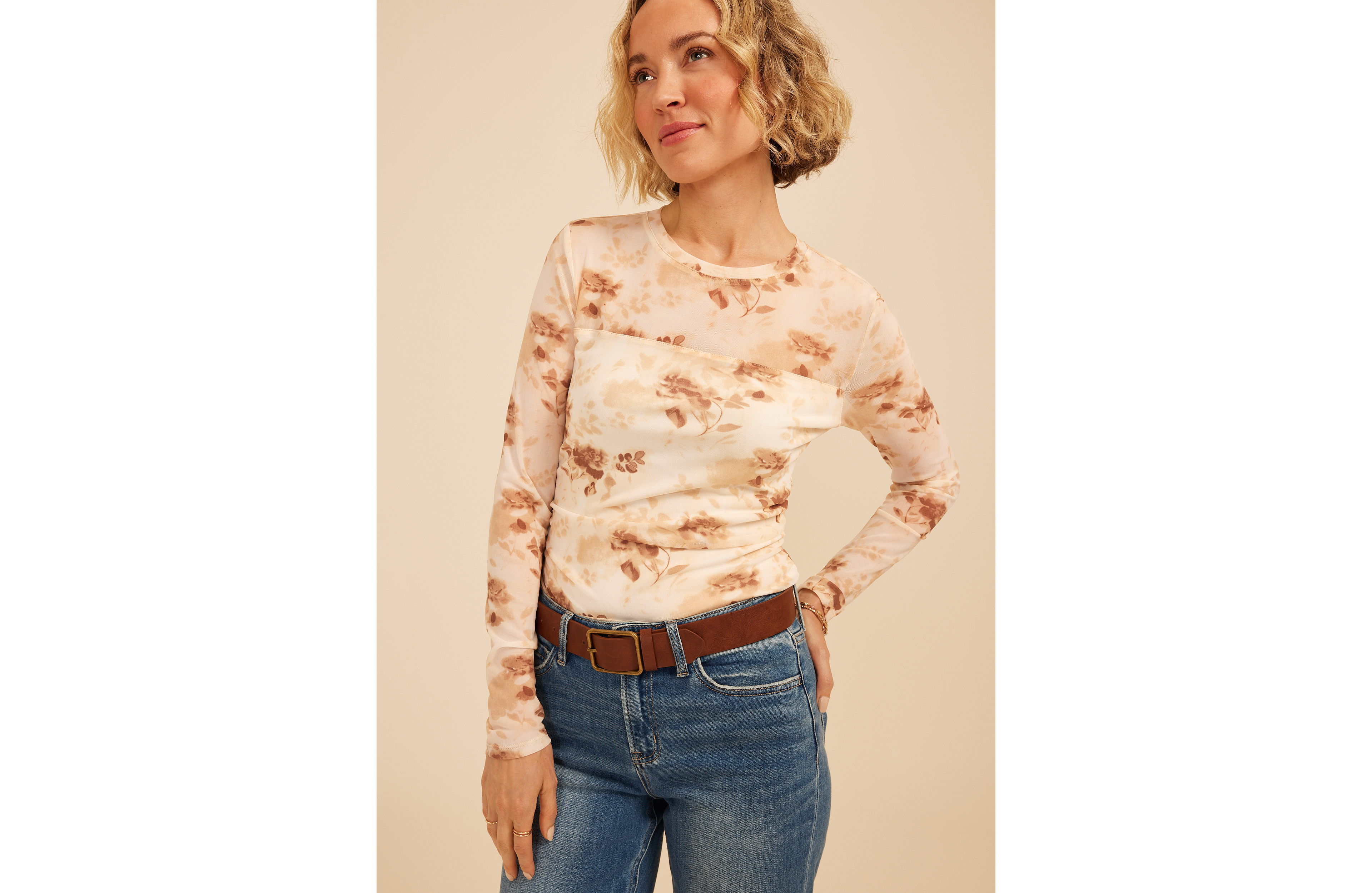 Floral Mesh Long Sleeve Top