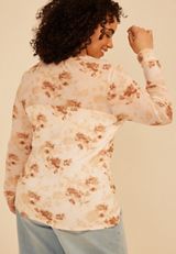 Plus Size Floral Mesh Long Sleeve Top, C1524, small