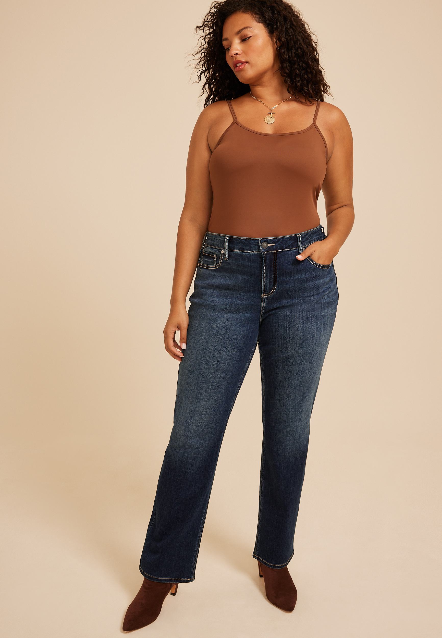 Plus Size Silver Jeans Co.®Elyse Curvy Mid Rise Luxe Stretch Straight Jean, C258, large