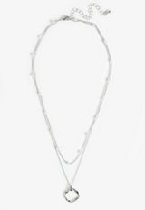 Silver Faux Pearl Twisted Square Pendant Layered Necklace, C431, small