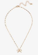 Gold Dainty Bow Pendant Necklace, C605, small