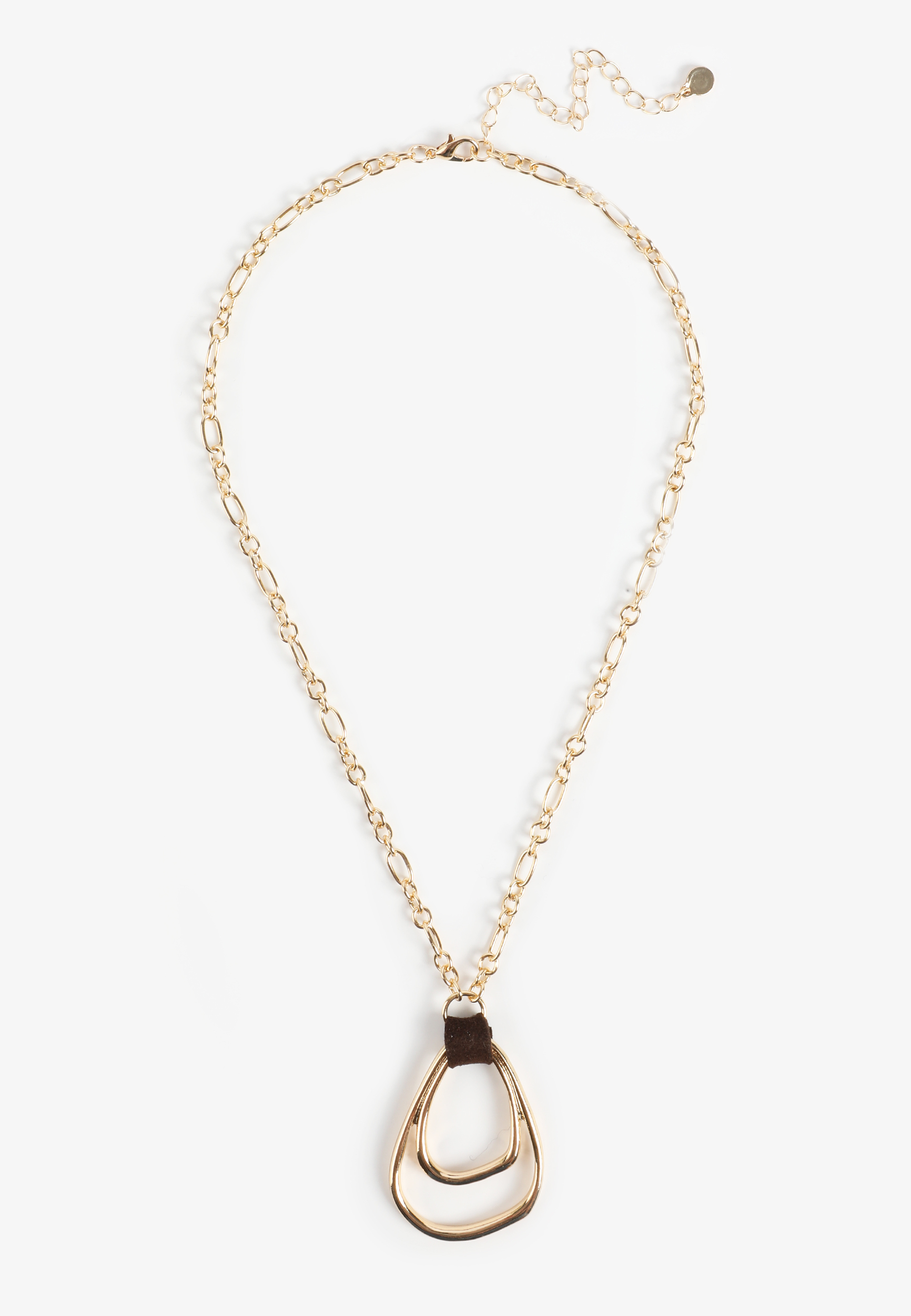 Gold Suede Wrapped Double Teardrop Pendant Necklace, C605, large