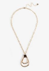 Gold Suede Wrapped Double Teardrop Pendant Necklace, C605, small