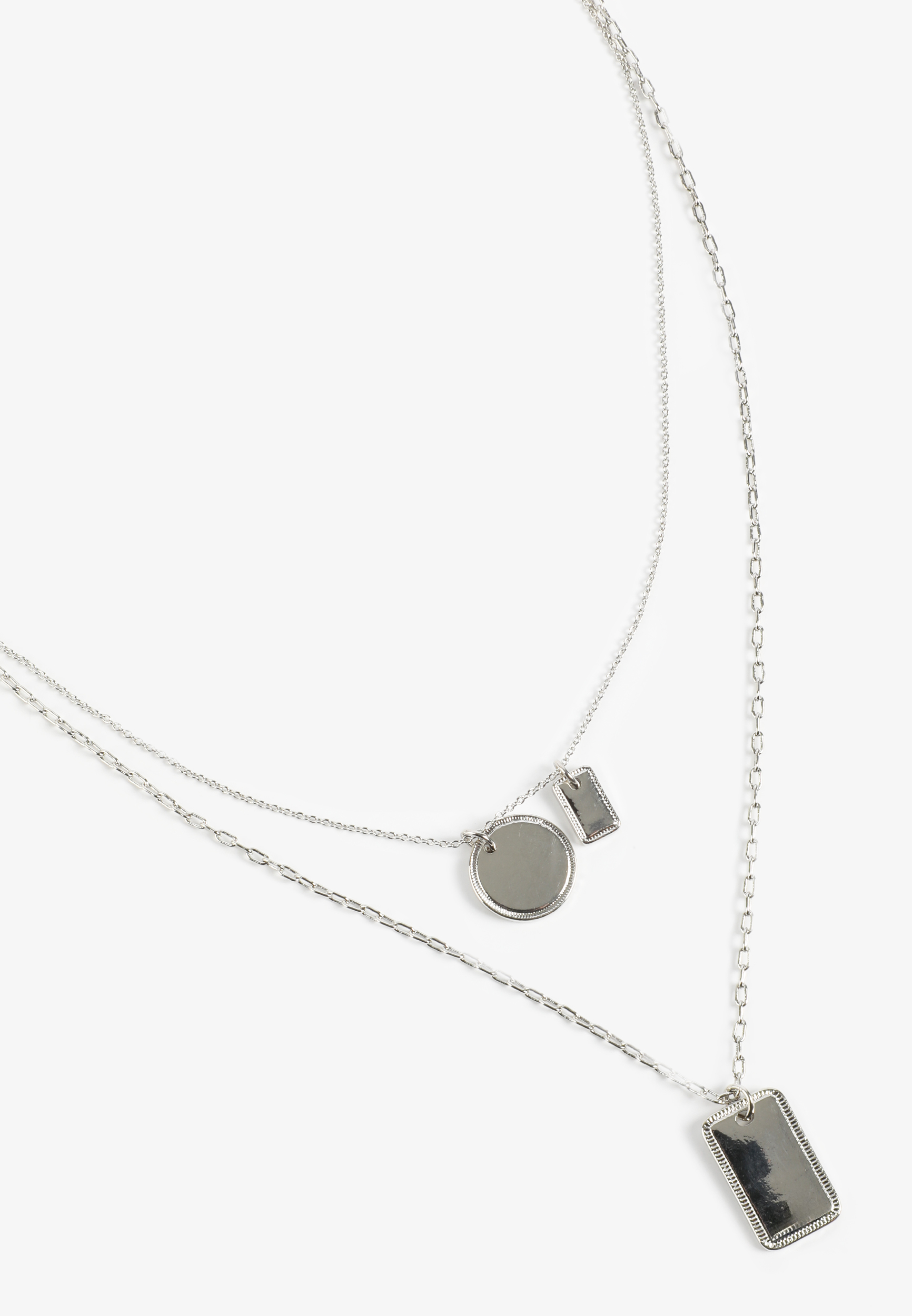 Silver Dog Tag Charm Layered Necklace