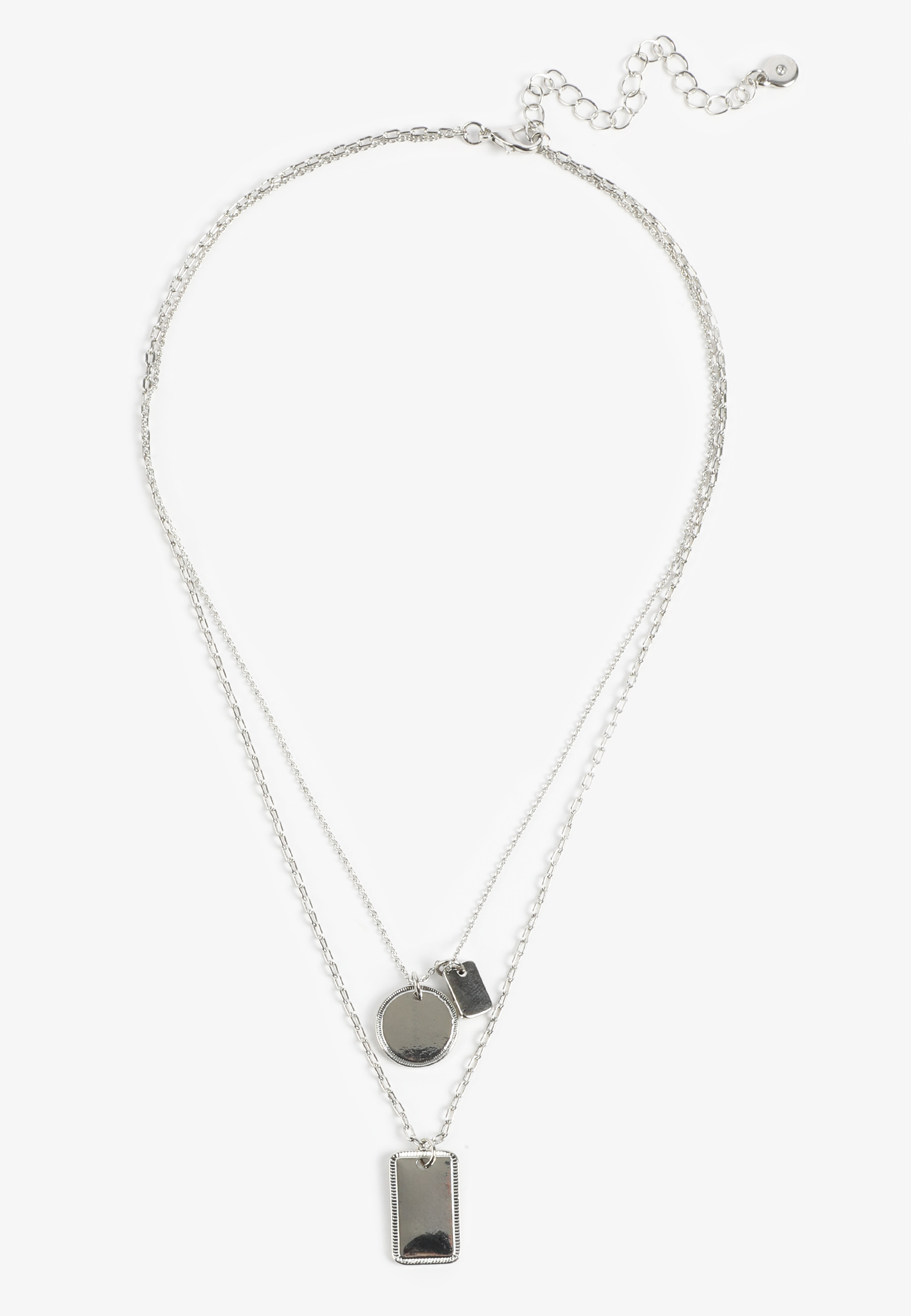 Silver Dog Tag Charm Layered Necklace, C431, large