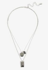 Silver Dog Tag Charm Layered Necklace, C431, small