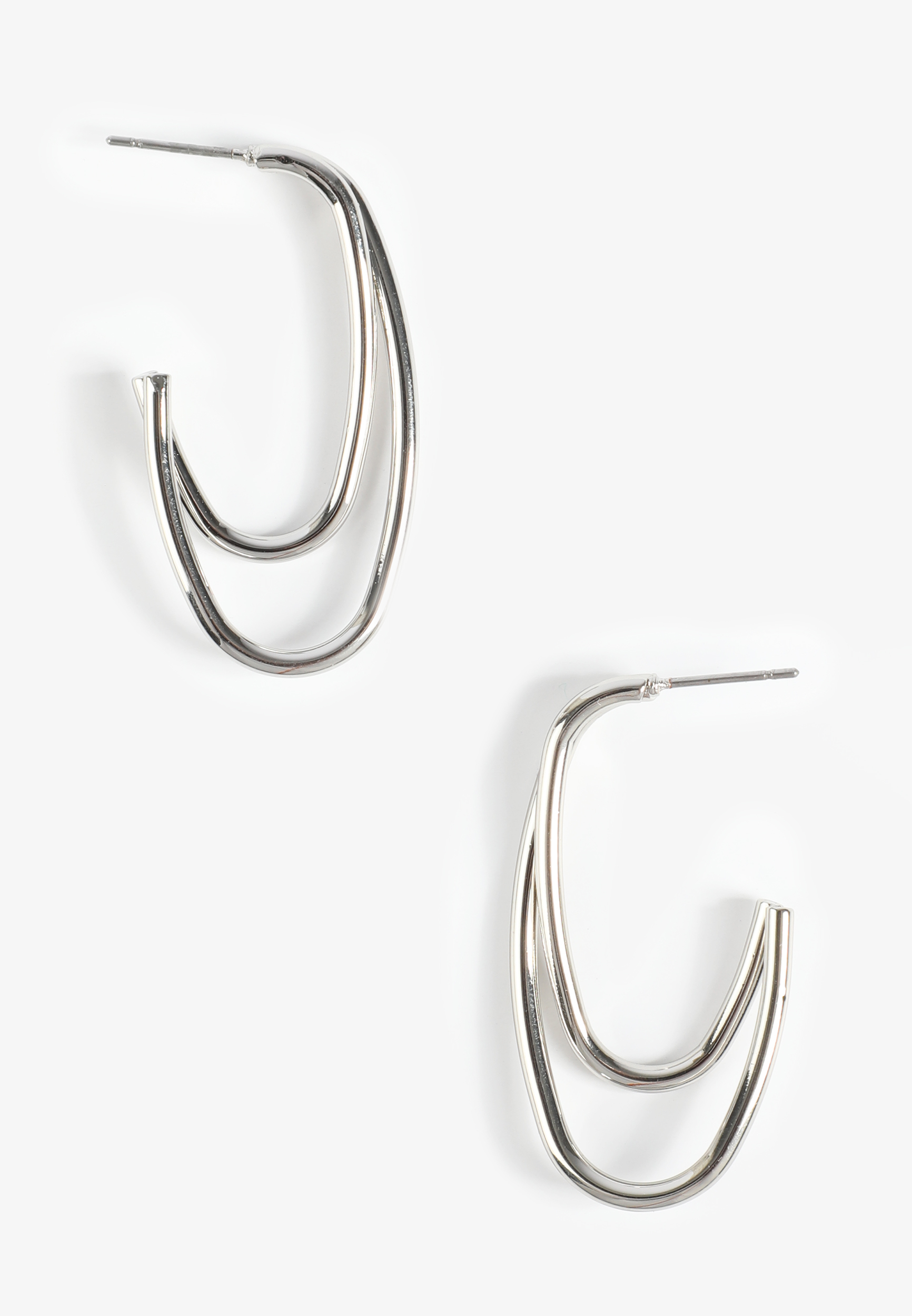 Silver Open Frame Double Hoop Earrings