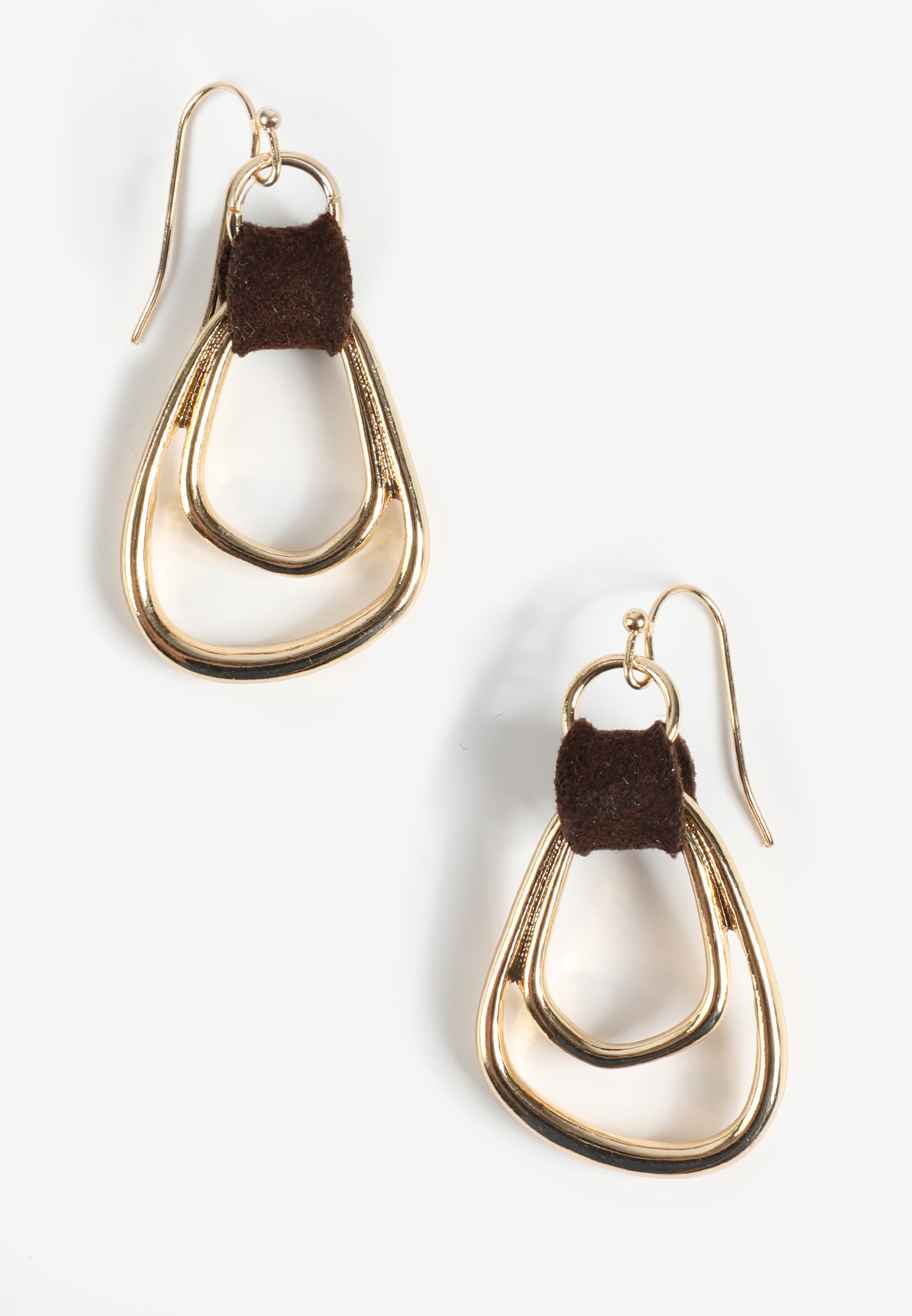 Gold Suede Wrapped Double Teardrop Earrings