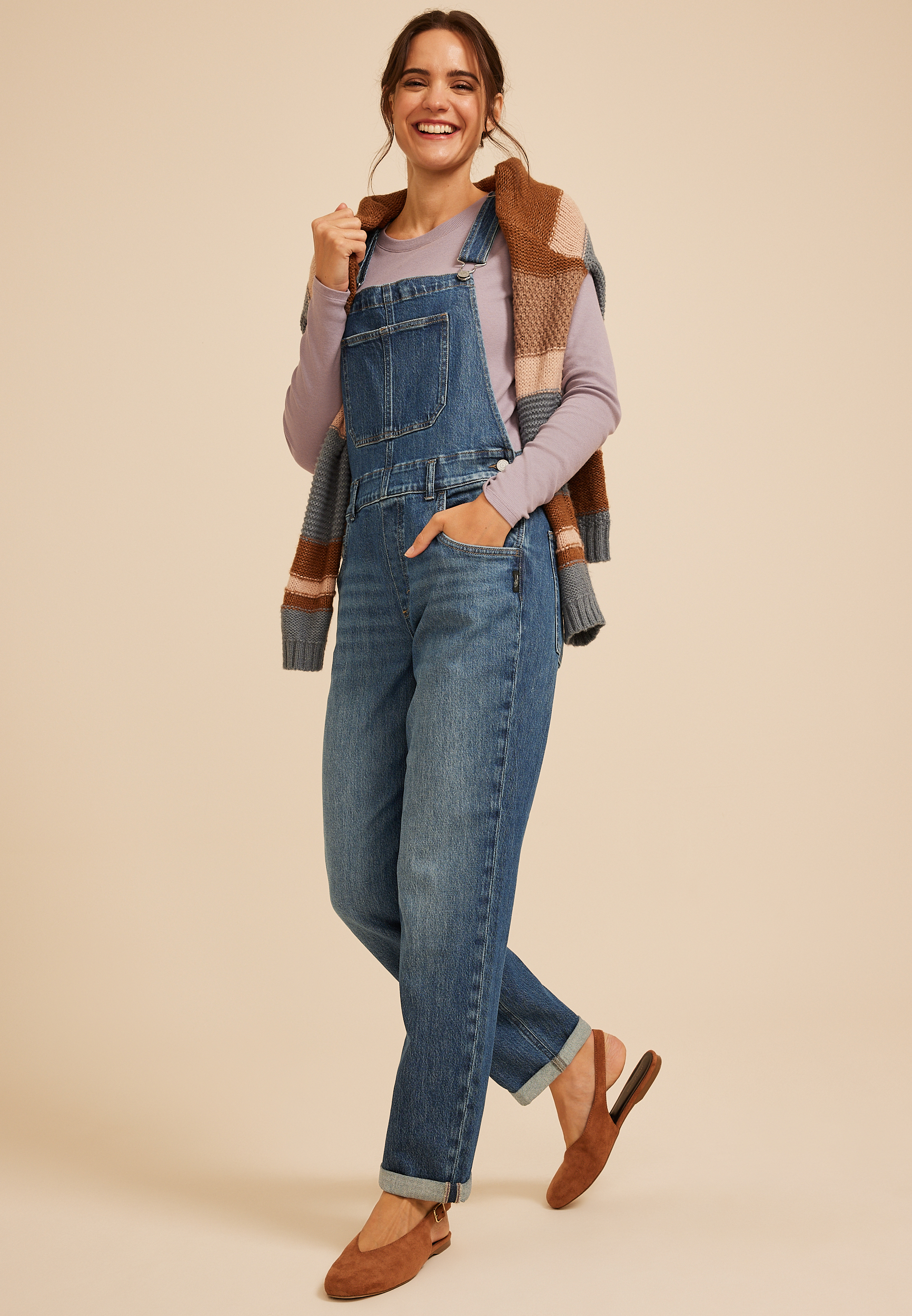 Silver Jeans Co.&reg; Baggy Rolled Hem Overalls