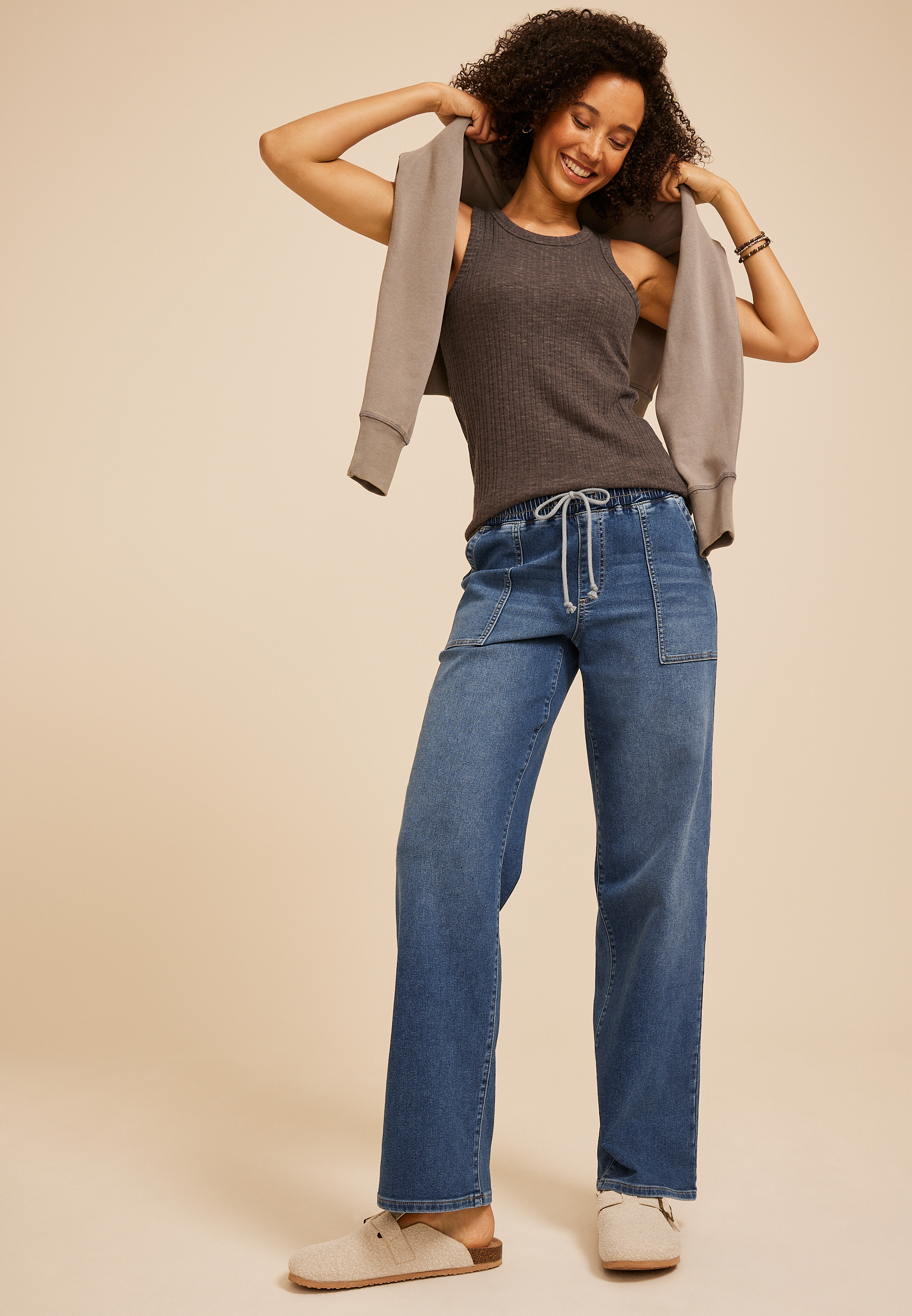 m jeans by maurices&trade; High Rise Dark Knit Pull On Wide Leg Jean
