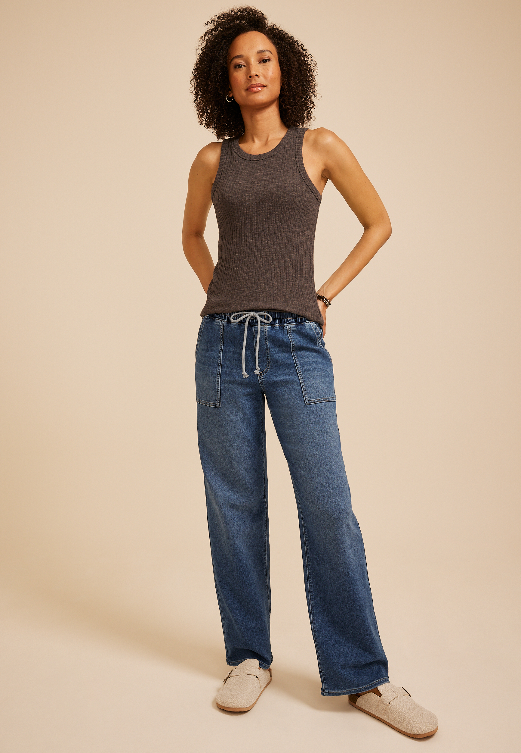 m jeans by maurices&trade; High Rise Dark Knit Pull On Wide Leg Jean, C258, large