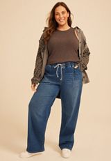 Plus Size m jeans by maurices&trade; High Rise Dark Knit Pull On Wide Leg Jean, C258, small