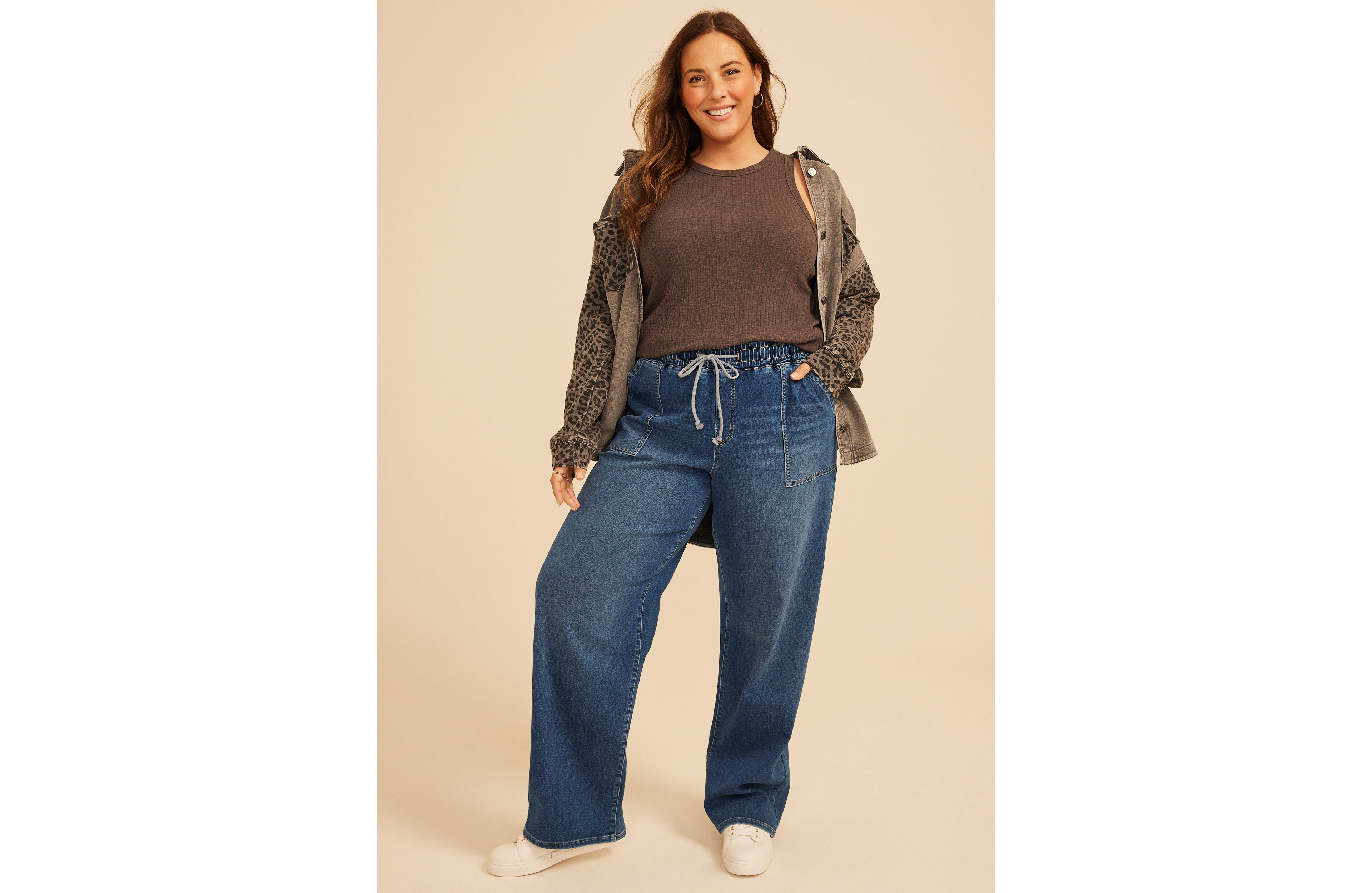 Plus m jeans by maurices™ High Rise Dark Knit Pull On Wide Leg Jean