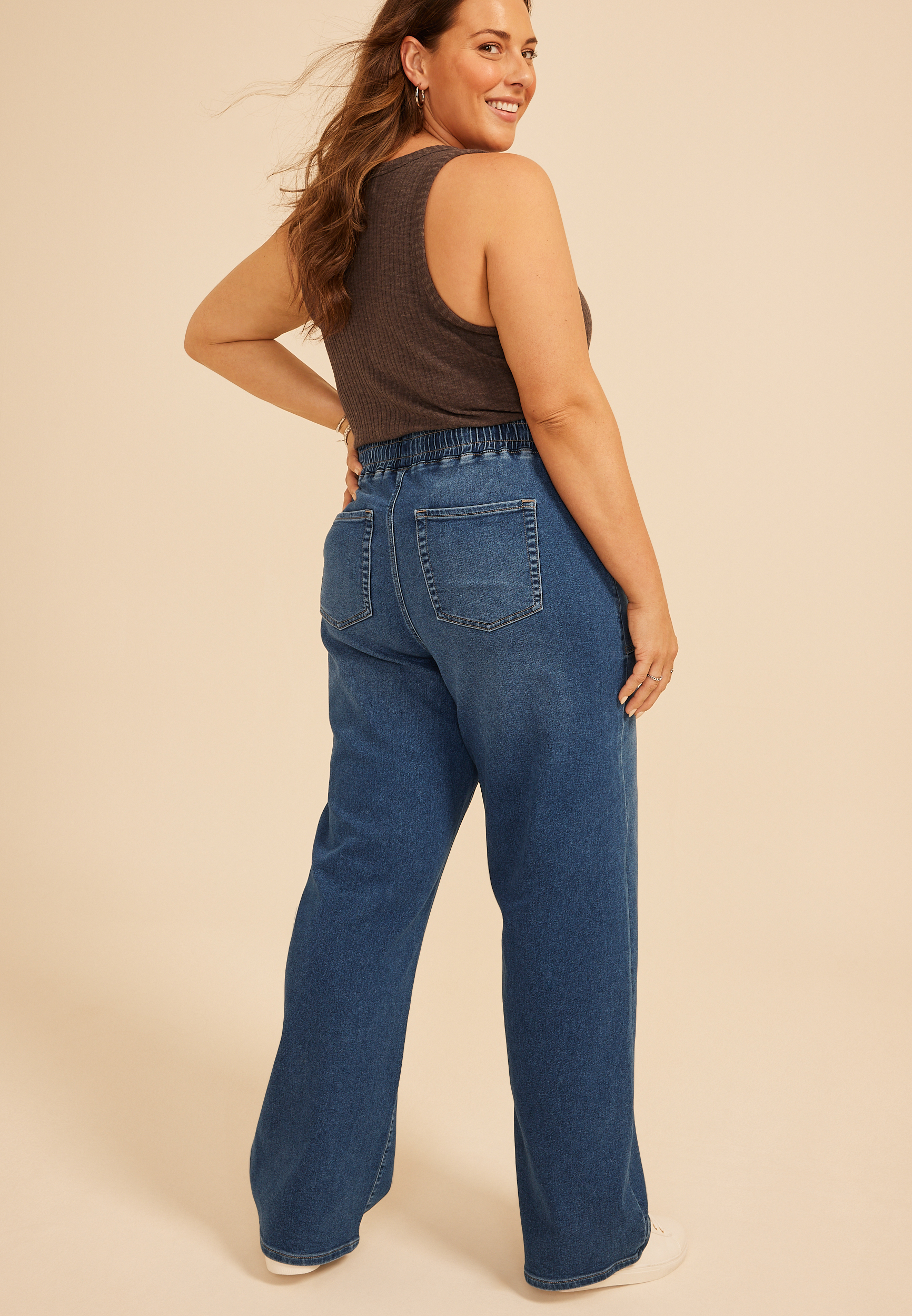 Plus Size m jeans by maurices&trade; High Rise Dark Knit Pull On Wide Leg Jean, C258, large
