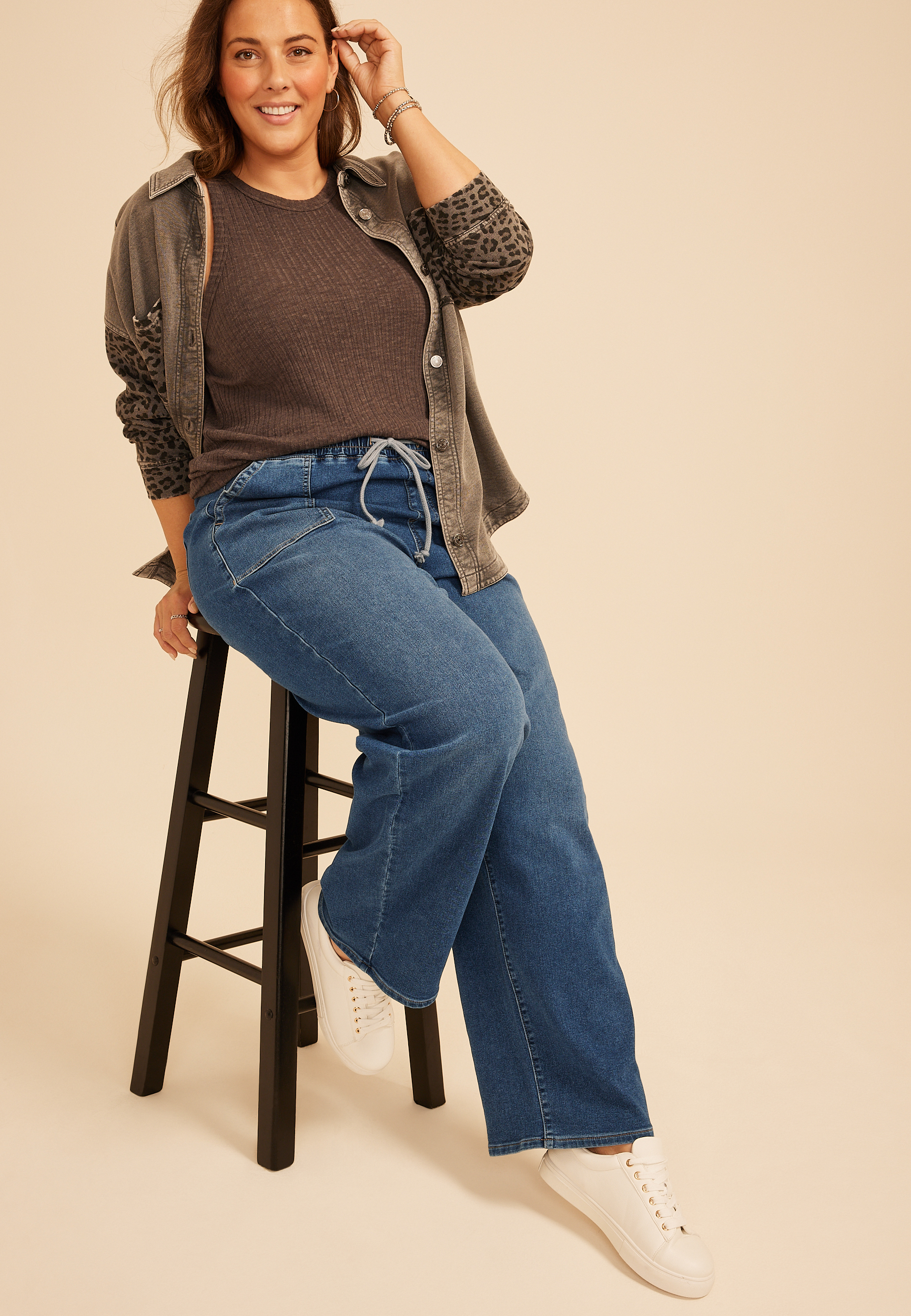 Plus Size m jeans by maurices&trade; High Rise Dark Knit Pull On Wide Leg Jean, C258, large