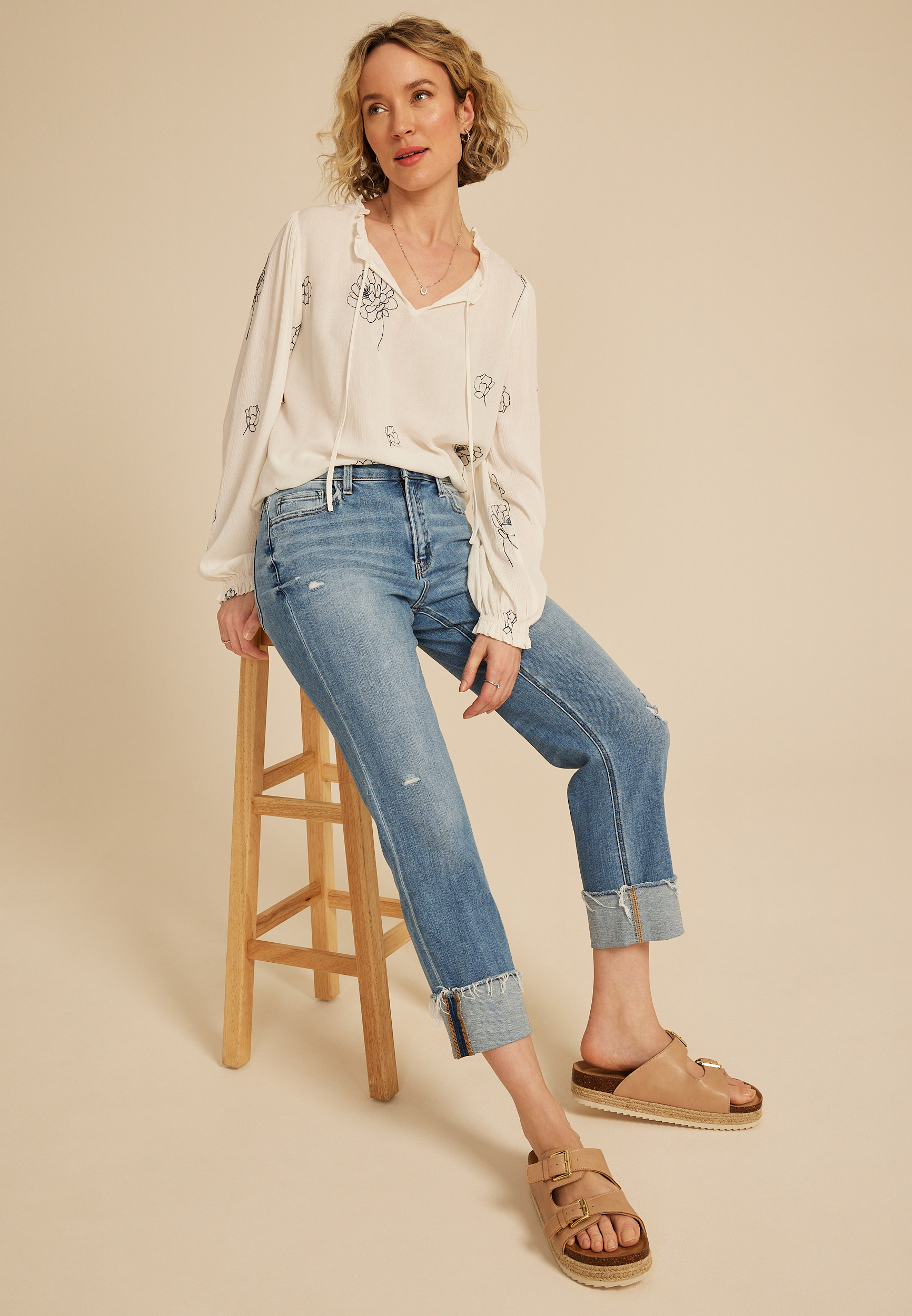 Flying Monkey&trade; High Rise Frayed Cuff Hem Ankle Straight