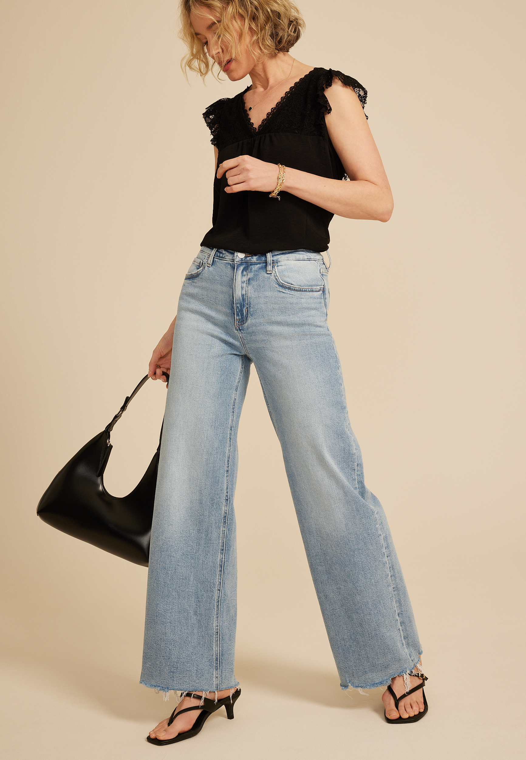 Flying Monkey&trade; High Rise Frayed Hem Wide Leg Jean