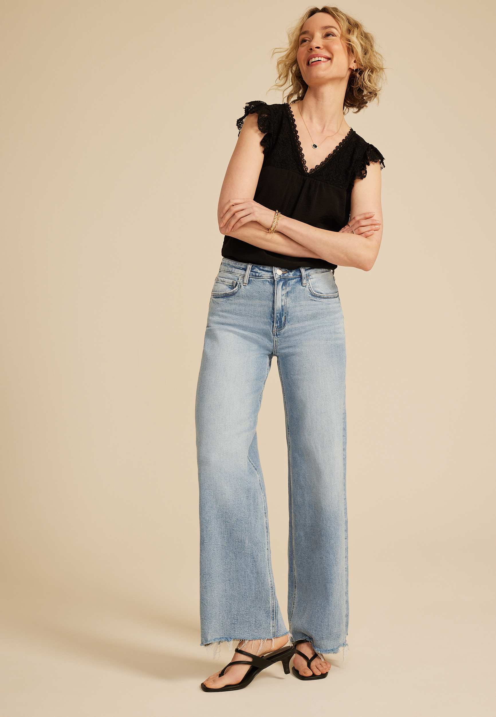 Flying Monkey&trade; High Rise Frayed Hem Wide Leg Jean, C2806, large