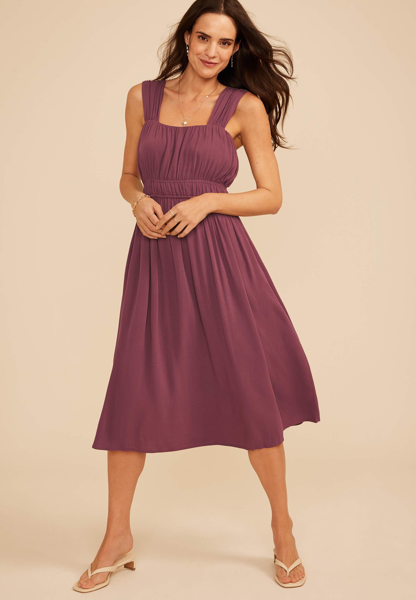Bare Ruched Empire Waist Midi Dress 