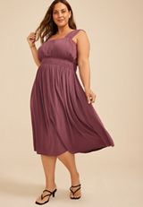 Plus Size Bare Ruched Empire Waist Midi Dress, C8758, small