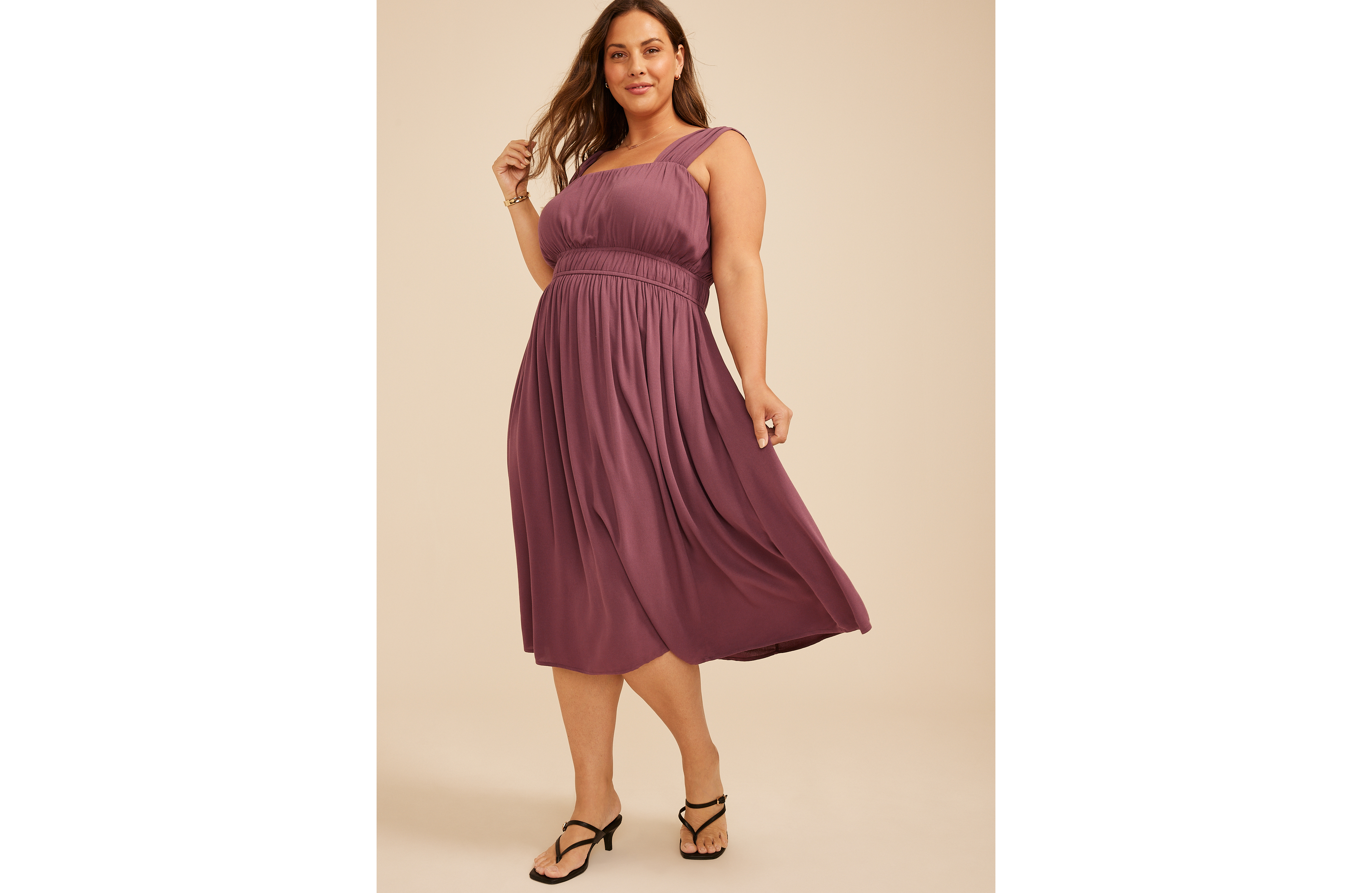 Plus Bare Ruched Empire Waist Midi Dress