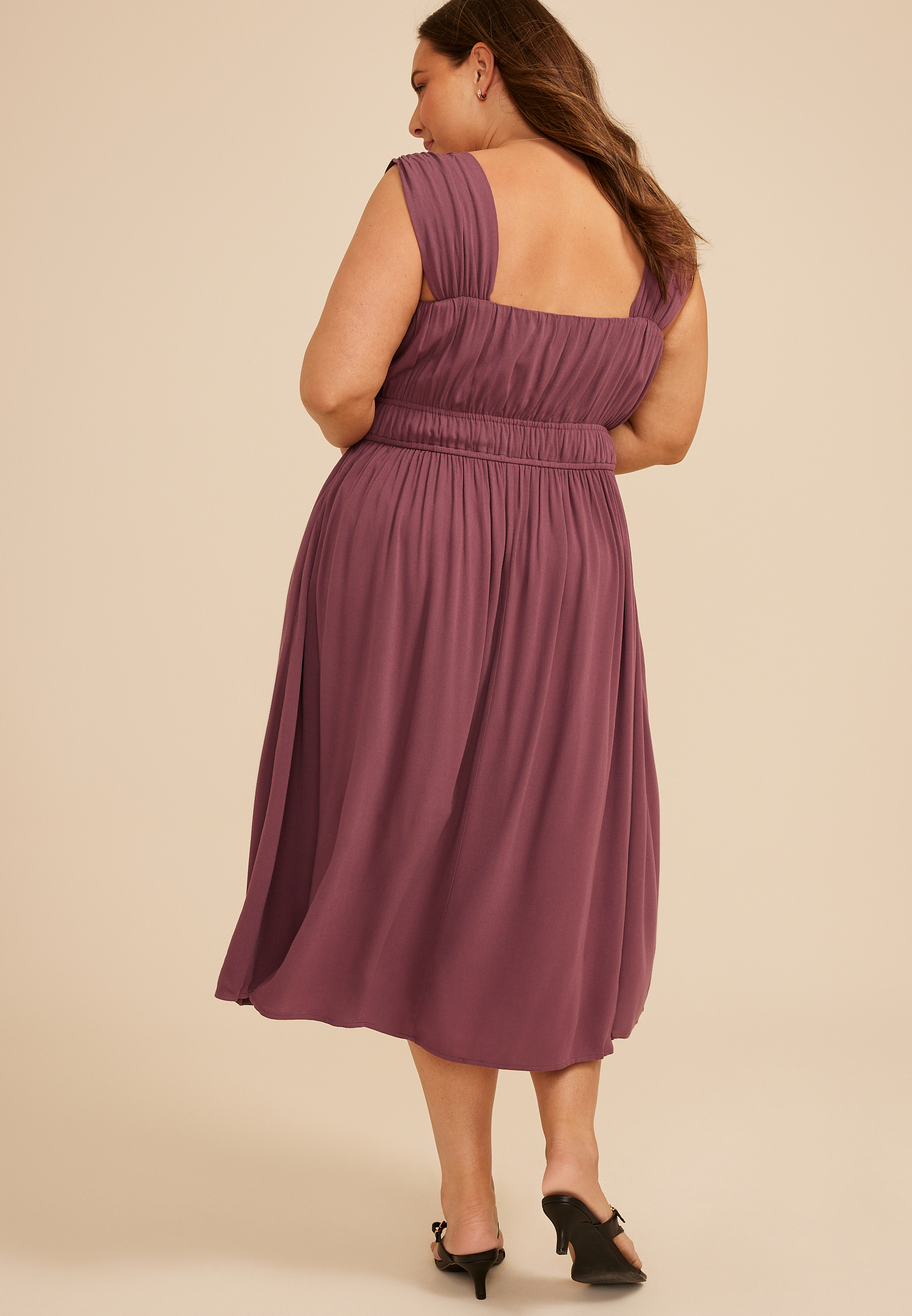 Plus Size Bare Ruched Empire Waist Midi Dress, C8758, large