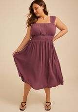 Plus Size Bare Ruched Empire Waist Midi Dress, C8758, small