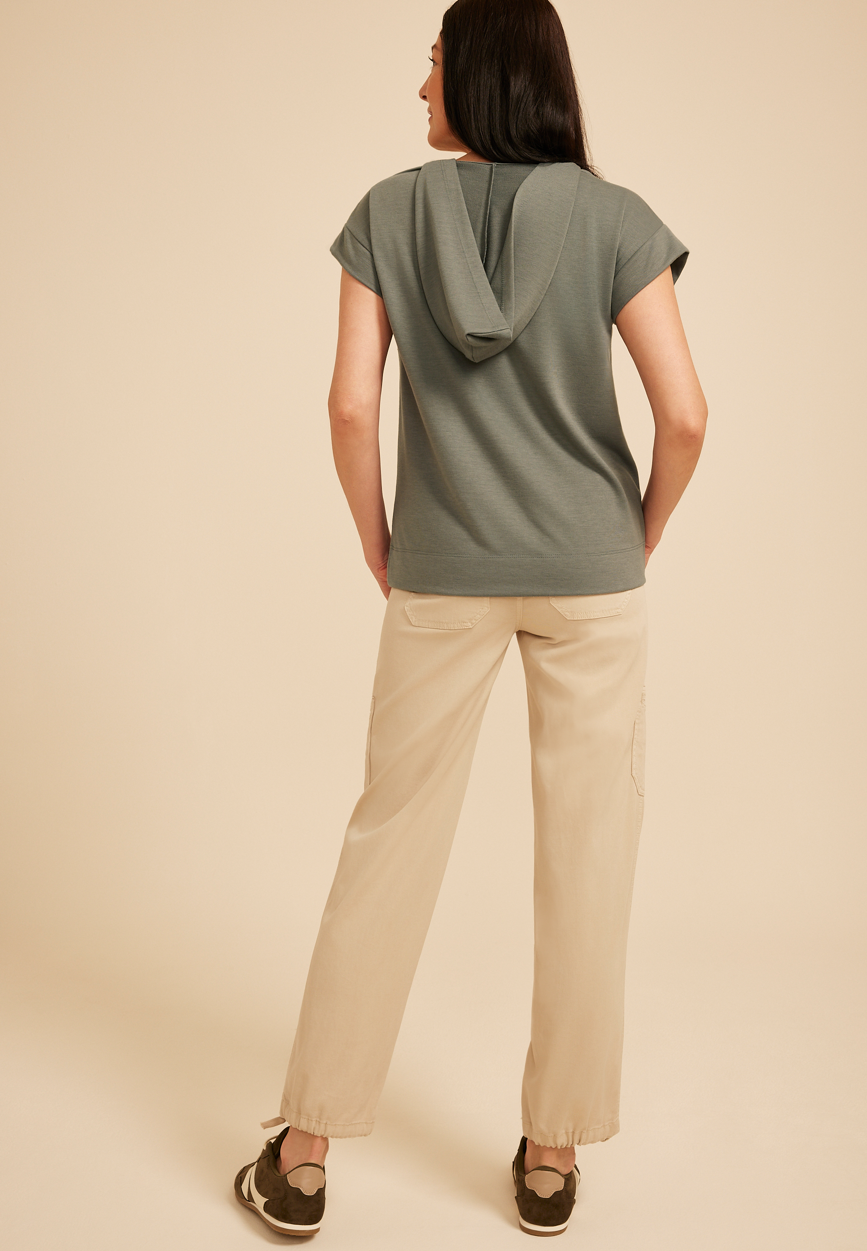 French Terry Short Sleeve Hooded Top, C186, large