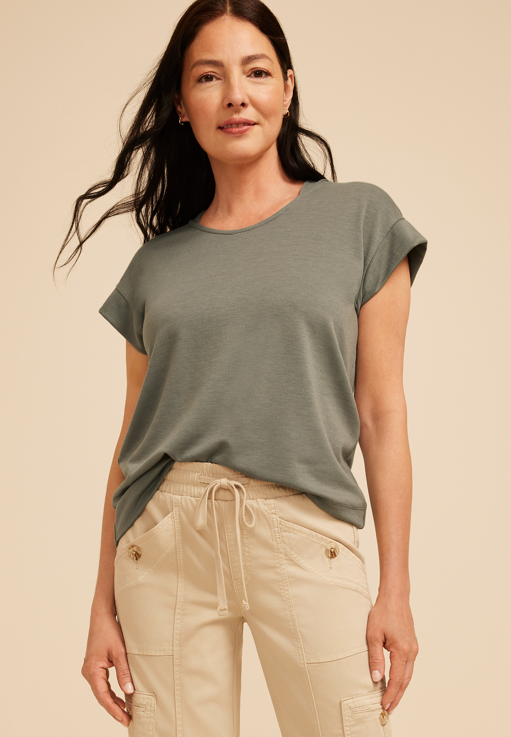 French Terry Short Sleeve Hooded Top, C186, large