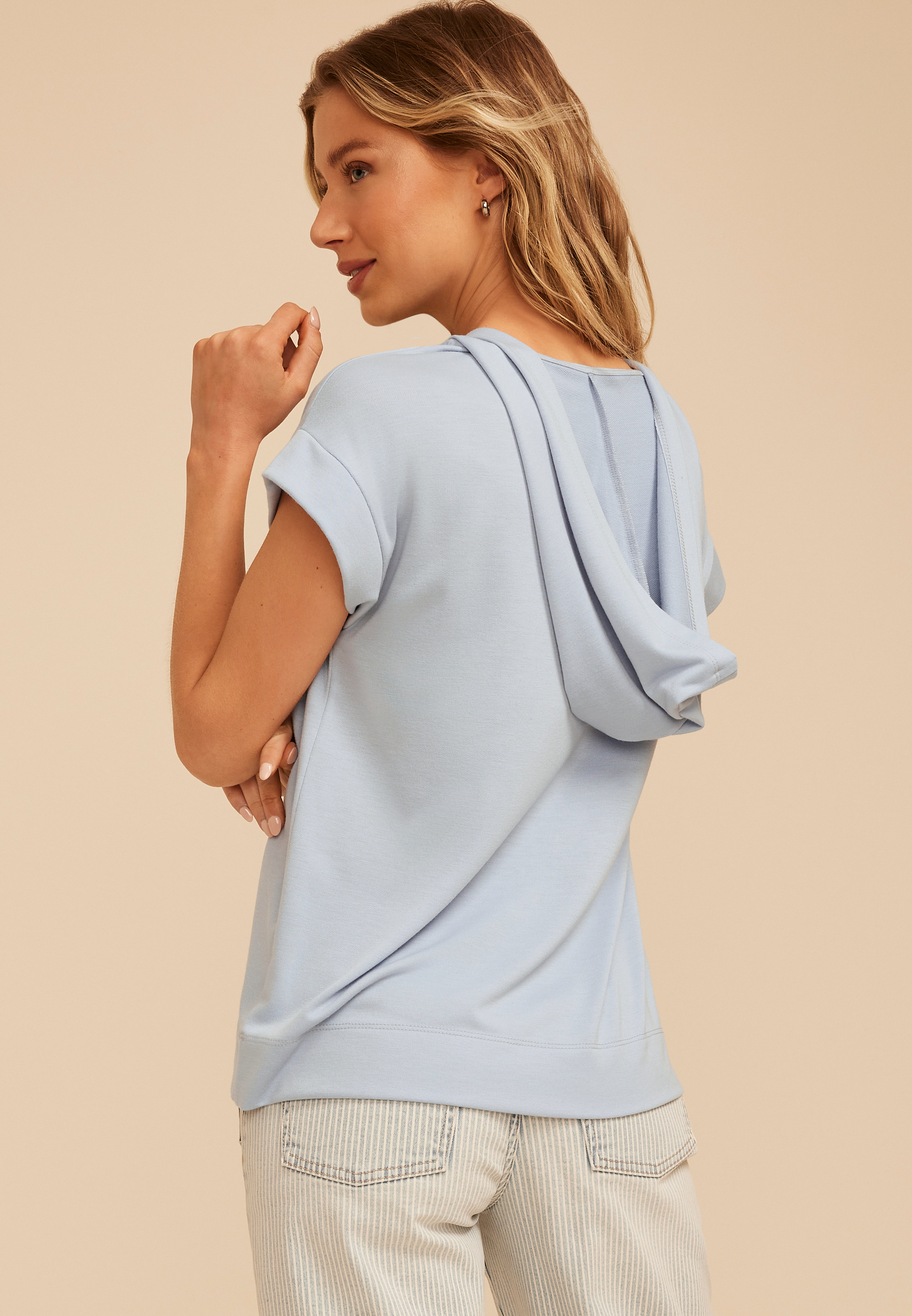 French Terry Short Sleeve Hooded Top