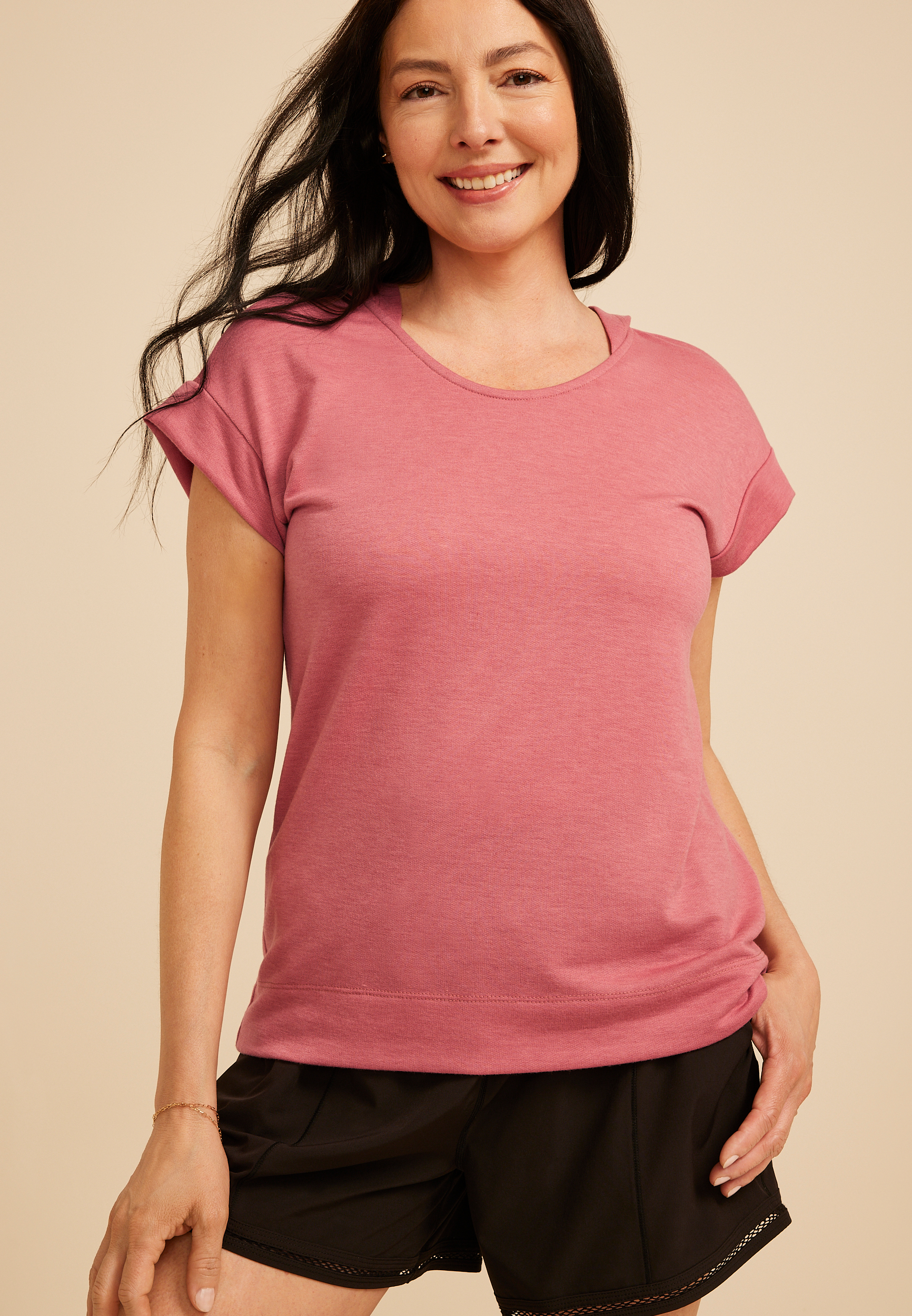 French Terry Short Sleeve Hooded Top, C286, large