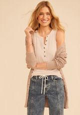 Heathered Ribbed Henley Tank Top, C3363, small